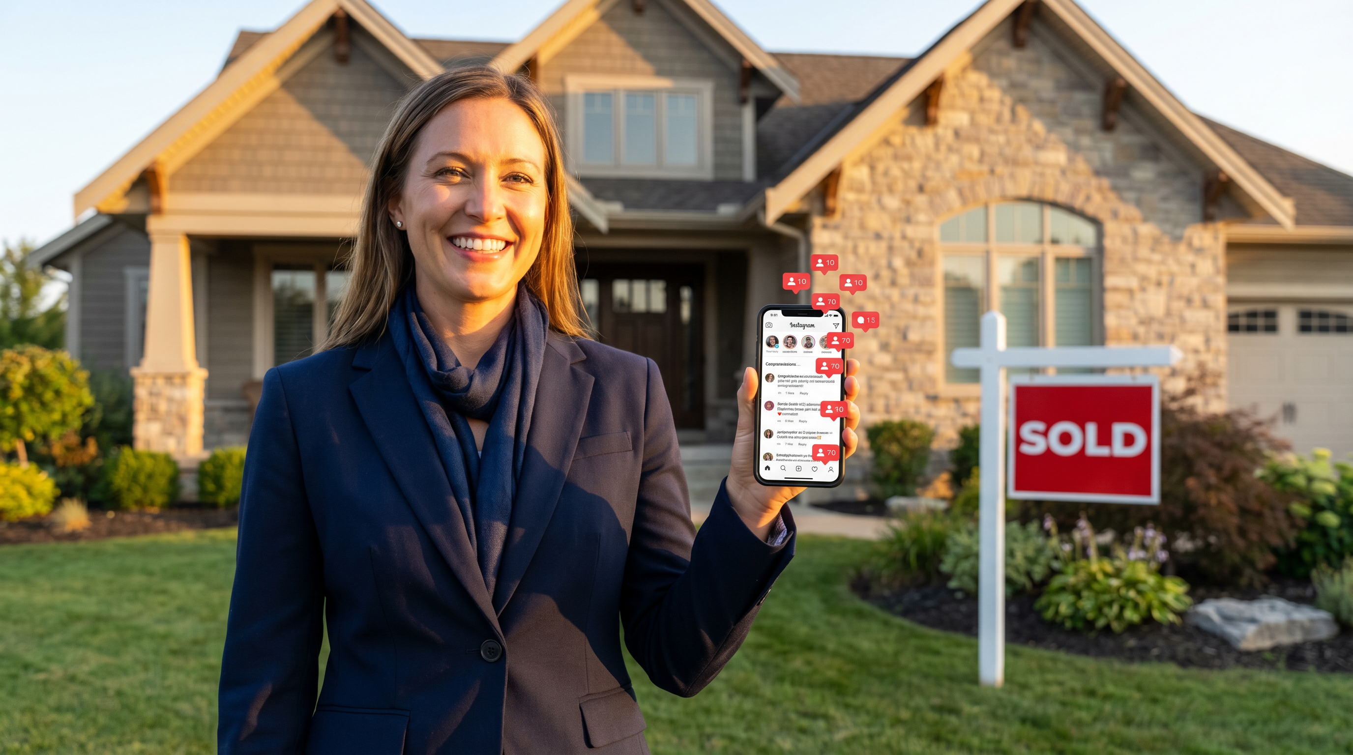 Confident real estate agent outside sold home